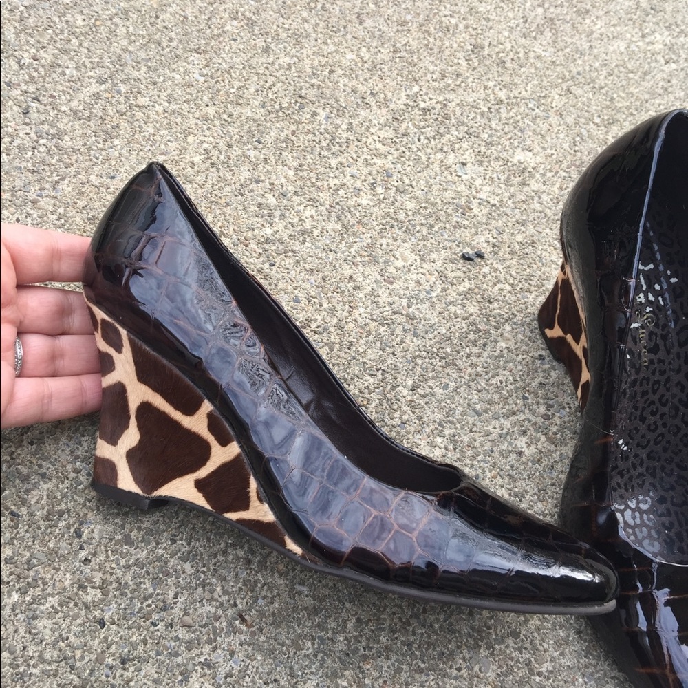 Diego di Lucca Brown Leather Fur Wedges Size 6M